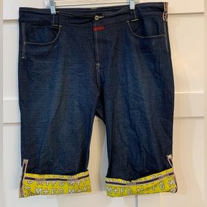 Marithe Francois Girbaud Dark Blue Jean Bermuda Shorts with Yellow Logo Cuff